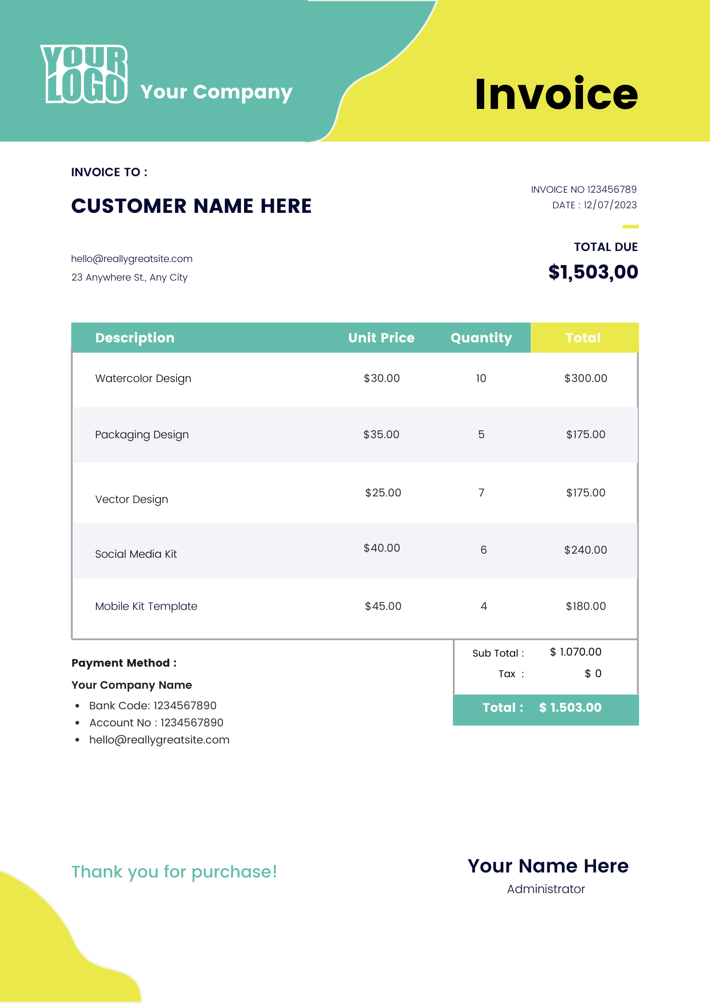 Navy and Yellow Modern Minimalist Invoice (1)